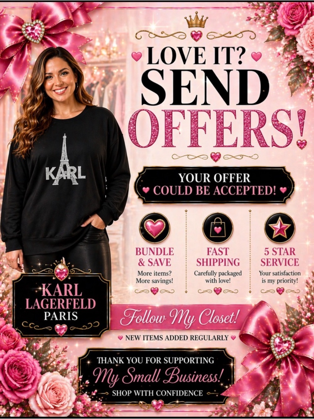Karl Lagerfeld Black Sweatshirt with Silver Paris Eiffel Tower Women Size 2X NWT - Picture 6 of 12